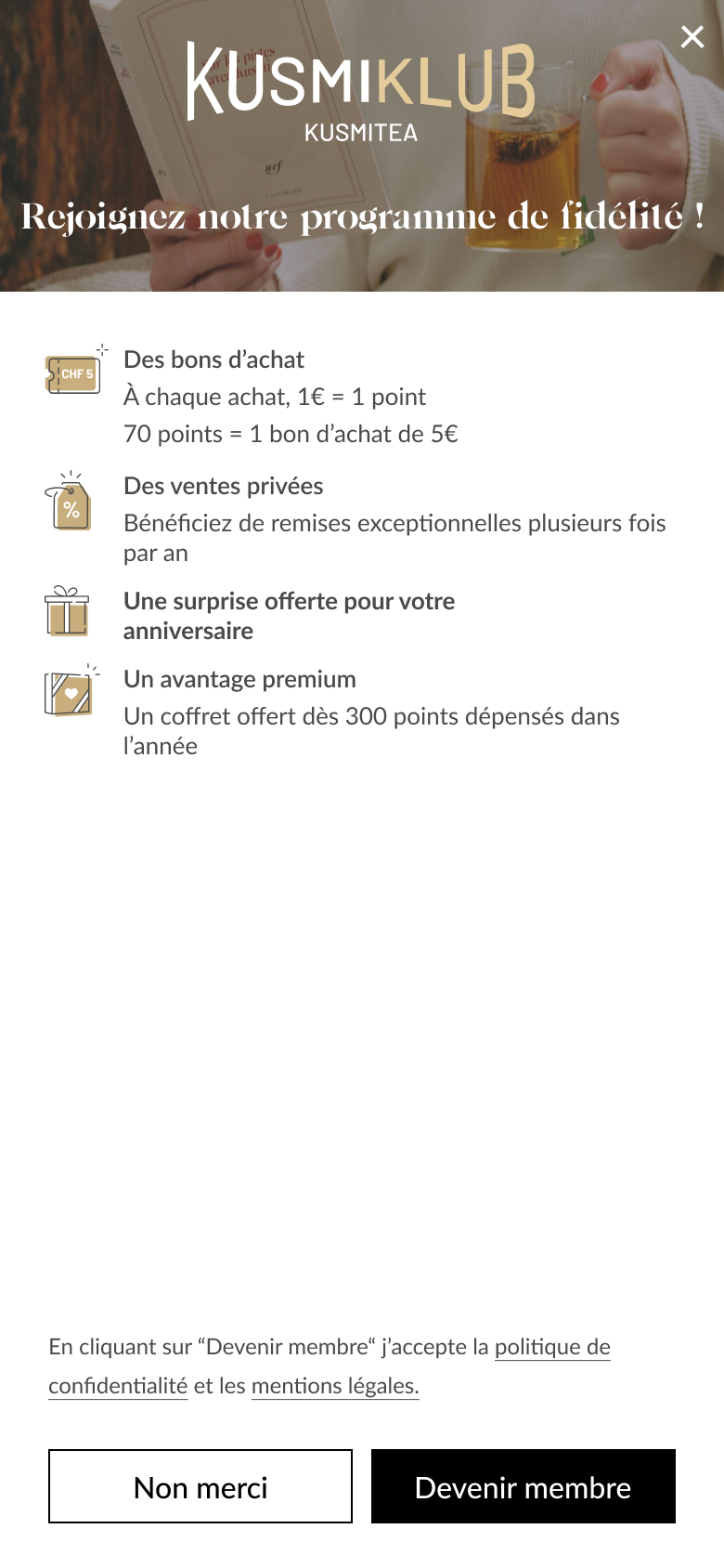 Kusmi Tea, écran mobile