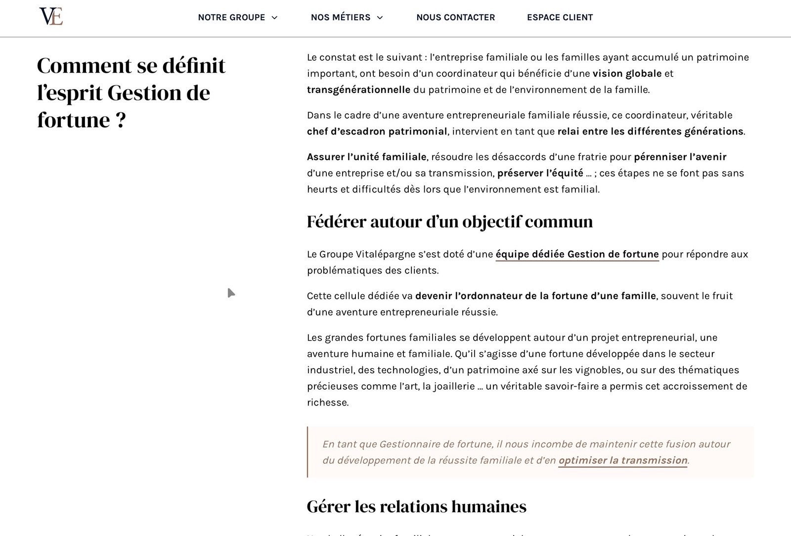 Vitalépargne, écran desktop